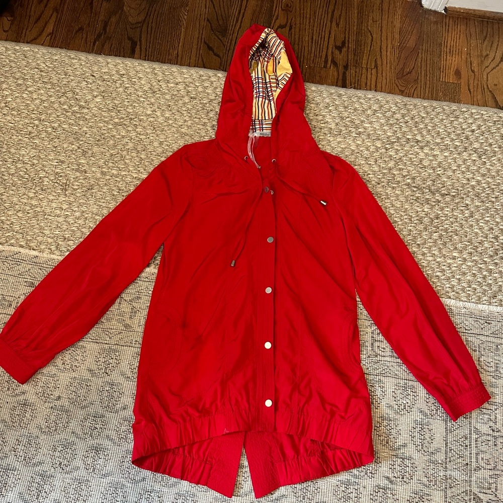 BOUTIQUE RED RAIN JACKET- WORN ONCE! Size MEDIUM! So cute!!!!!